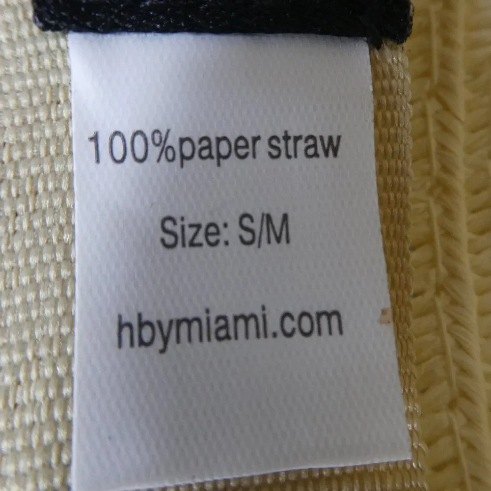 HBY‎ Miami Cream Black Paper Straw Wide Brim Floppy Beach Sun Hat S/M